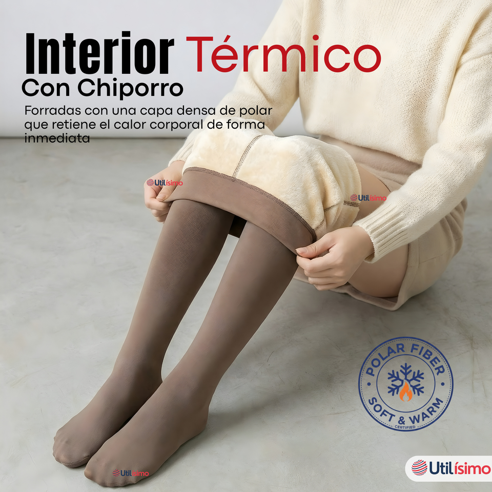 Calza Panty Efecto Piel Polar Térmica Con Chiporro Mujer Elasticada