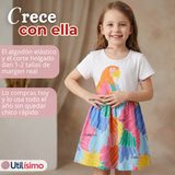 Vestido Manga Corta Casual Loro Multicolor Verano Niña 2 a 7 años