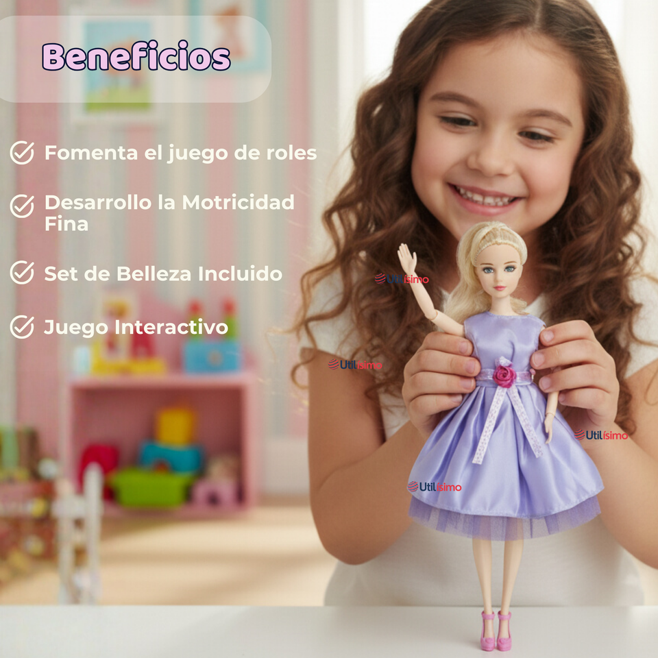 Set de Juego Muñeca Princesa Con Espejo Y Peine