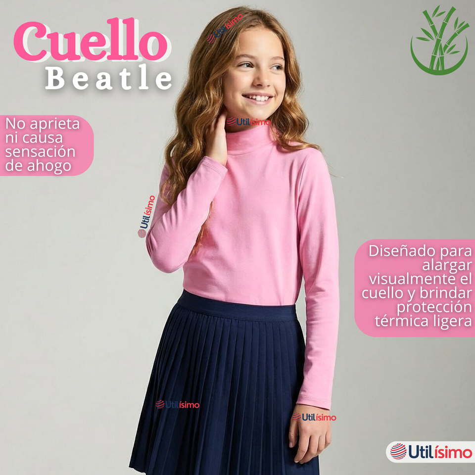 Pack 3 Poleras Camisetas Bambú Rosadas Cuello Beatle Primera Capa Manga Larga Niña