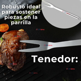 Kit Parrillero 3 Piezas Pinza Espátula Tenedor Para Asados Acero Inoxidable