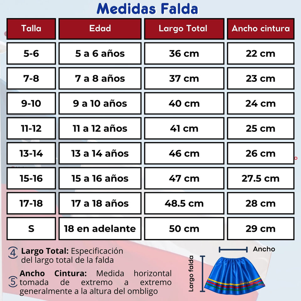 Traje Nortino Niña Azul 4 Piezas Con Polera Baile Típico Fiestas Patrias