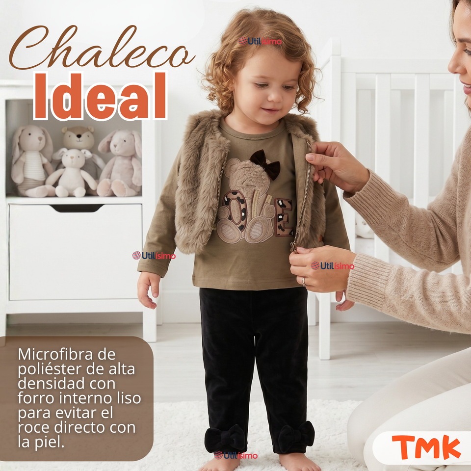 Conjunto Buzo Polera Chaleco 3 Piezas Bebé Niña Tedmimak Beautiful Bear