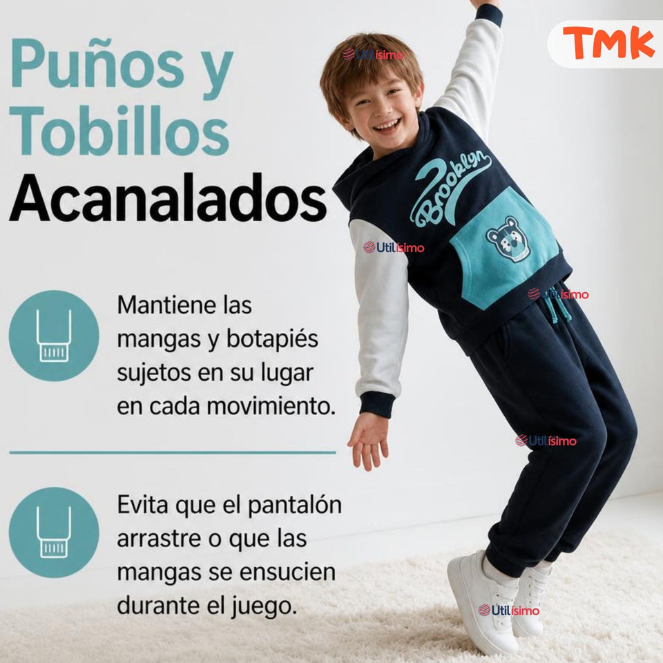 Conjunto 2 Piezas Polerón y Buzo 100% Algodón Tedmimak Niño Brooklyn Blue
