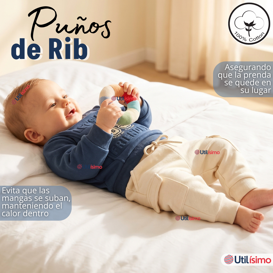 Conjunto 2 Piezas Buzo Pantalón Y Polerón De Algodón Azul Bebé Niño