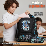 Mochila Escolar Kit Con Estuche y Lonchera 43cm Tela Oxford Baby Shark Niño
