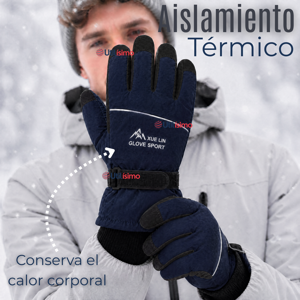 Guantes Esquí Azul Térmicos Impermeables TouchScreen Nieve Esquiar
