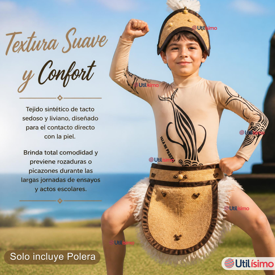 Pack 3 Poleras Efecto Piel Con Tatuajes Niño Rapa Nui Fiestas Patrias