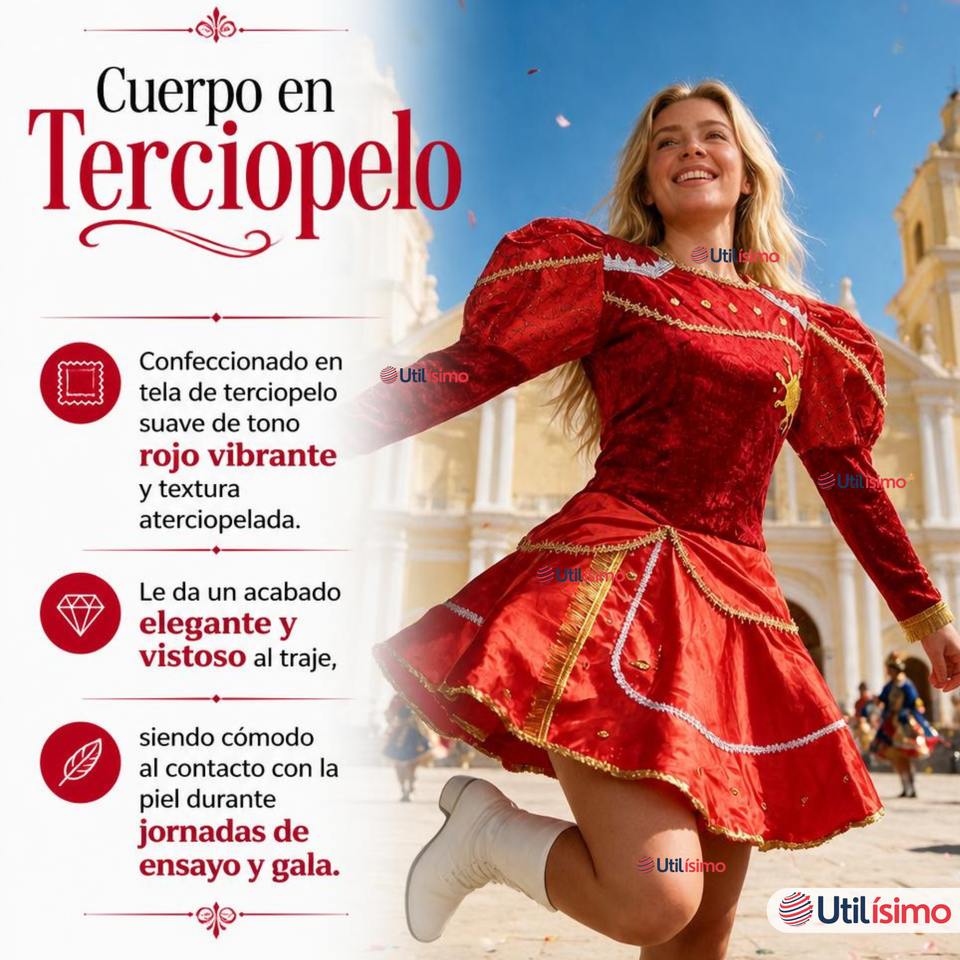 Traje Caporal Típico 2 Piezas Rojo Mujer Fiestas Patrias