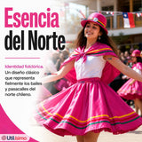 Pack 3 Trajes Nortinos Juveniles Con Poleras 4 Piezas Fucsia Baile Típico Fiestas Patrias