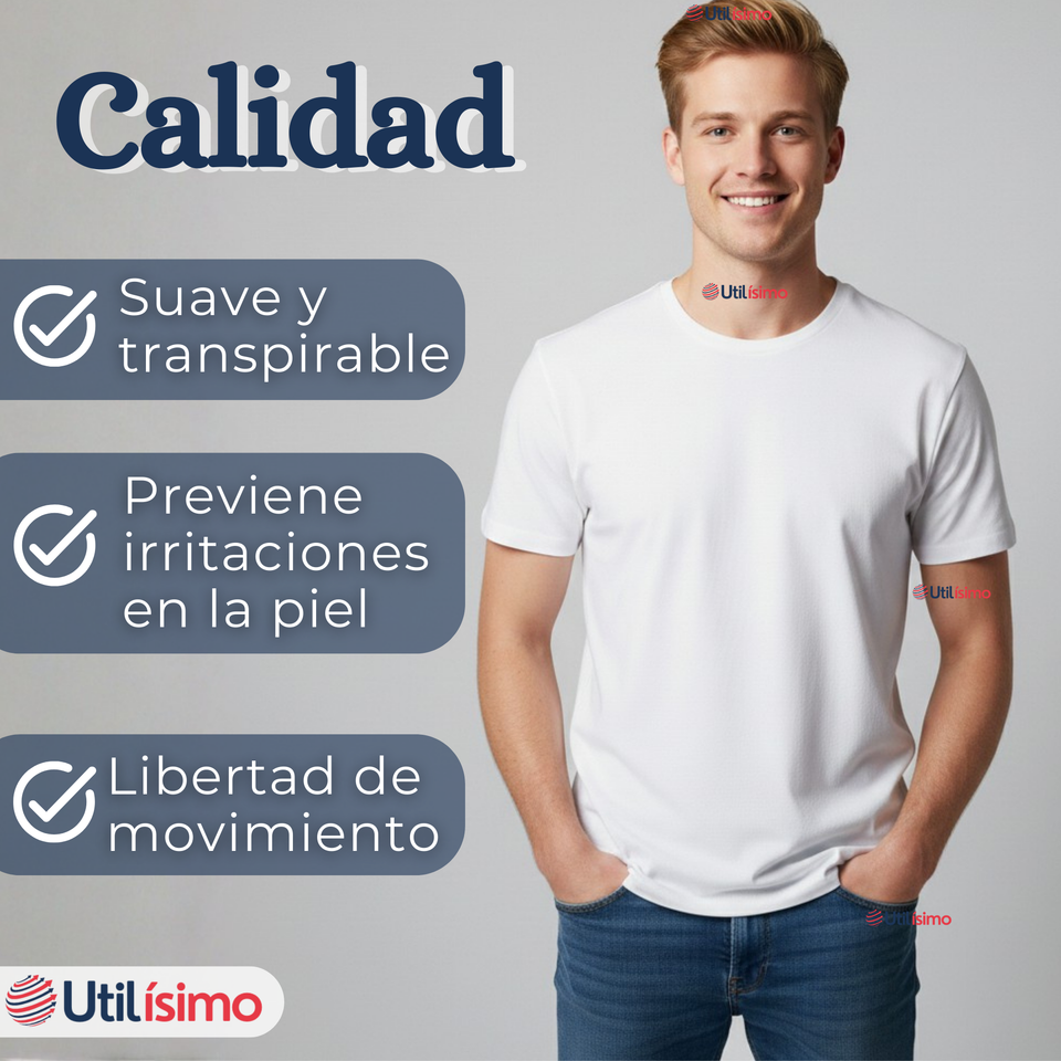 Pack 3 Camisetas Poleras 100% Algodón Básica Lisa Elástica Hombre Blanco