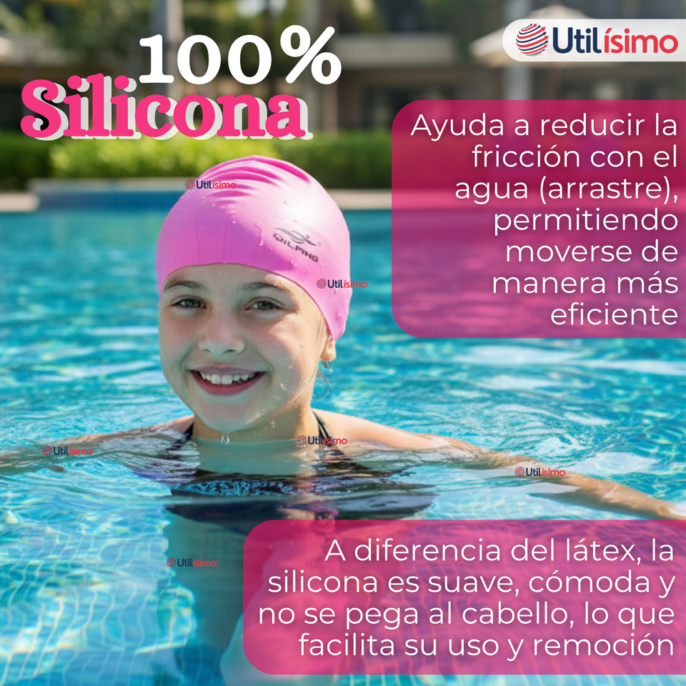 Gorro Natación Baño Con Protector De Orejas Silicona Color Rosado 12 años en adelante