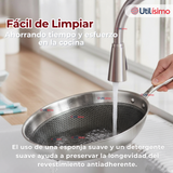 Sartén Acero Inoxidable Antiadherente 28cm +Cuchara de Madera de Bambú