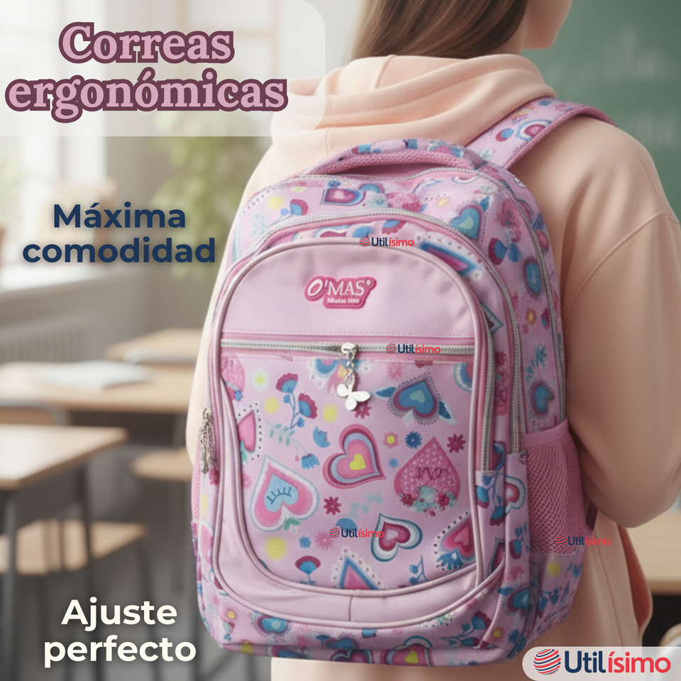 Mochila Escolar Con Estuche 43cm Tela Oxford Impermeable Niña