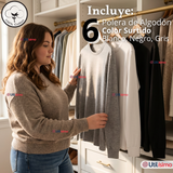 Pack 6 Camisetas Poleras 100% Algodón Basico Oversize Manga Larga Primera Capa Mujer