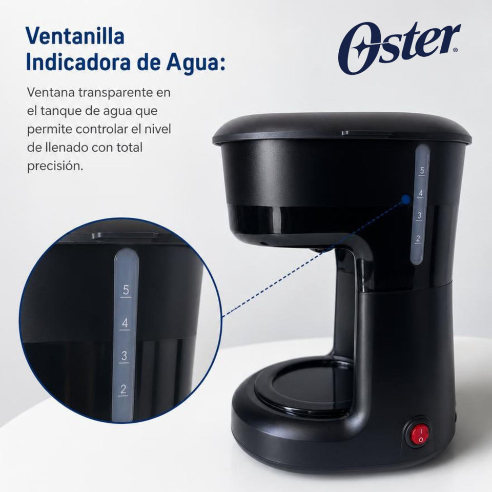 Cafetera de goteo Oster® de 5 tazas, con filtro reutilizable, Negro, BVSTDCS51B