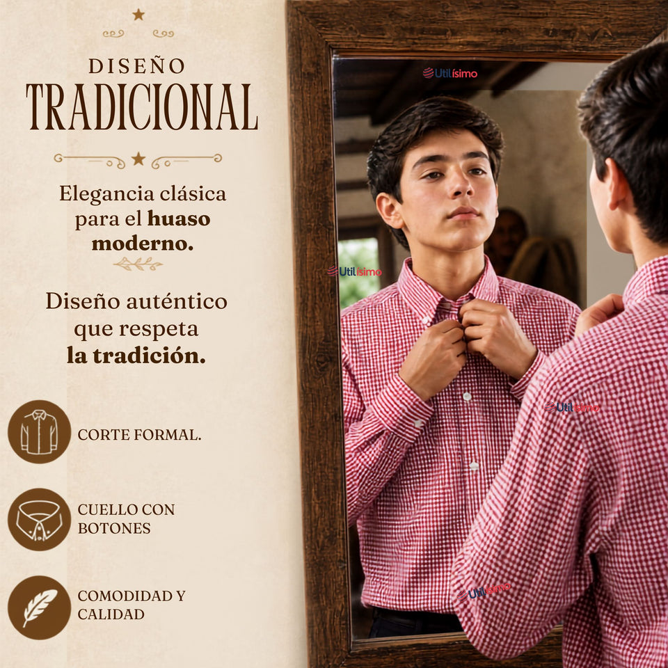 Pack 3 Camisas Cuadrille Huaso Juvenil Roja Regular Fit Fiestas Patrias