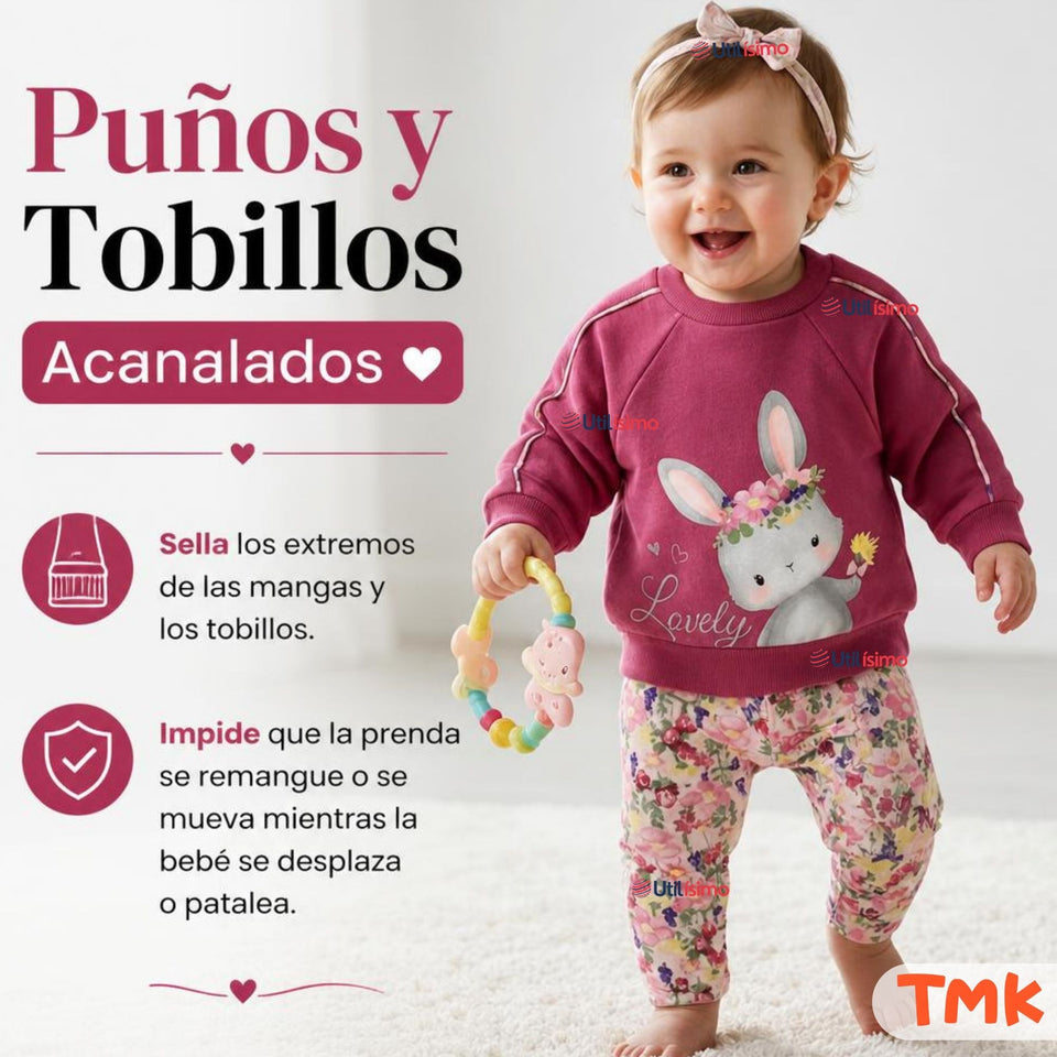 Conjunto 2 Piezas Polerón y Buzo 100% Algodón Tedmimak Bebé Niña Lovely
