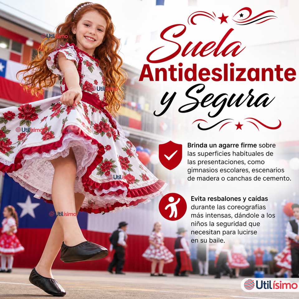 Zapatillas Chicle Negras Niña Bailes Danza Fiestas Patrias Talla 30-35