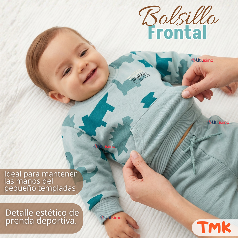 Conjunto Buzo Polerón 2 Piezas Bebé Niño Estampado Dinosaur
