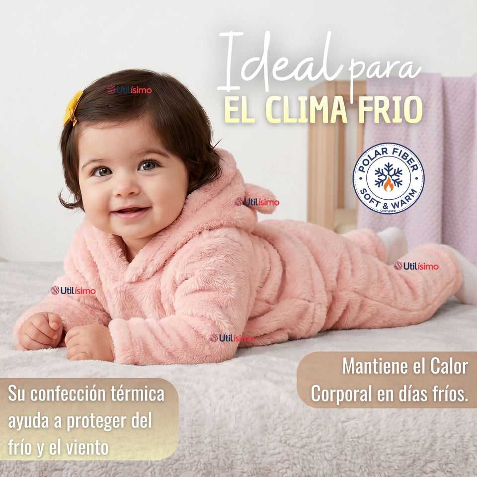 Buzo Polerón Conjunto Polar Niña Con Capucha Unicolor Rosado