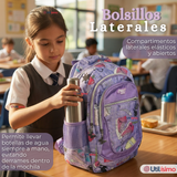 Mochila Escolar Con Estuche 43cm Tela Oxford Lila Niña