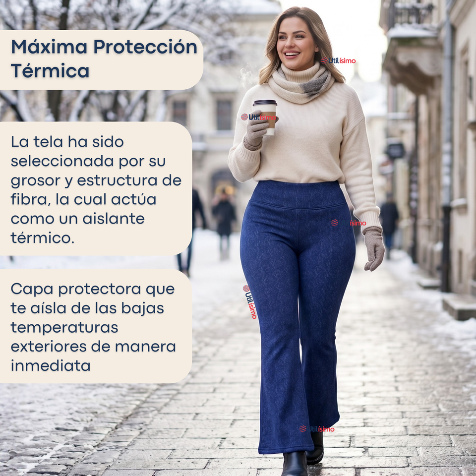 Calza Polar Con Chiporro Palazzo Mujer Elasticada Térmica Azul jeans