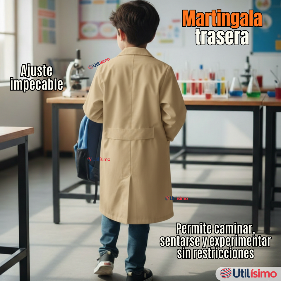 Cotona Delantal Escolar Beige Niño Niña Unisex Bata
