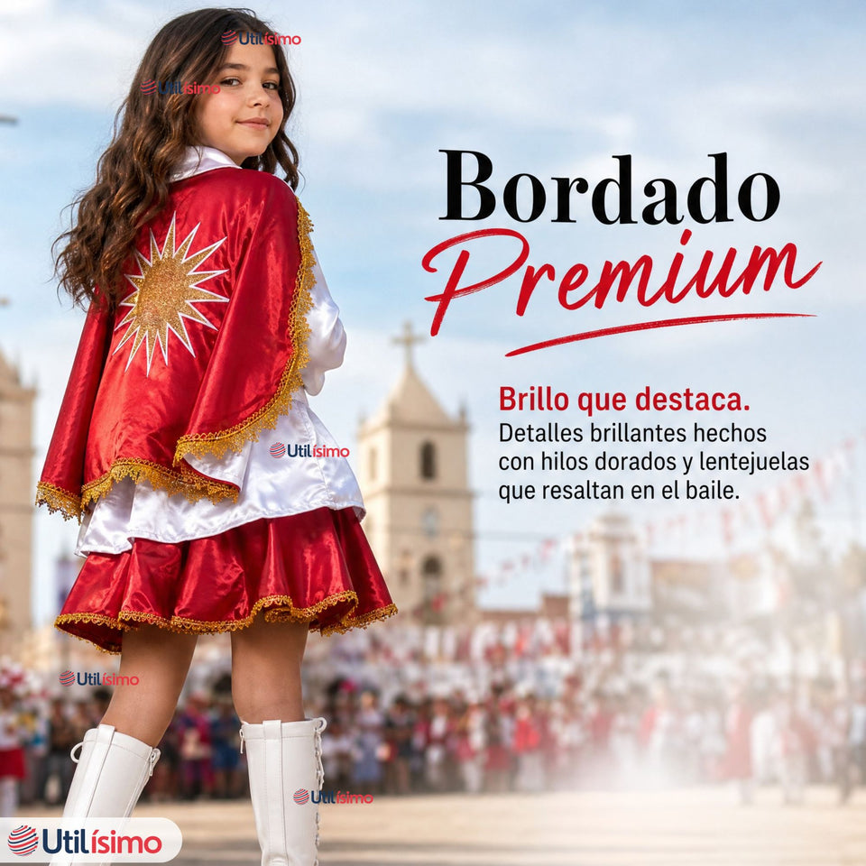 Traje Tirana Diablada Rojo 3 Piezas Niña Baile Típico Fiestas Patrias
