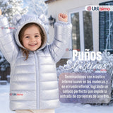 Parka Bebé Niña Gris Metálica Térmica Acolchada Con Orejitas Gray Shiny