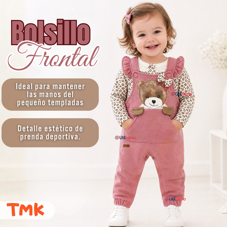 Conjunto 2 Piezas Jardinera Polera Manga Larga 100% Algodón Tedmimak Bebé Niña Jumper