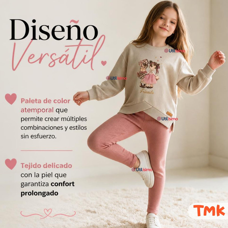 Conjunto 2 Piezas Polerón y Pantalón Buzo 100% Algodón Tedmimak Niña Pretty Adorable