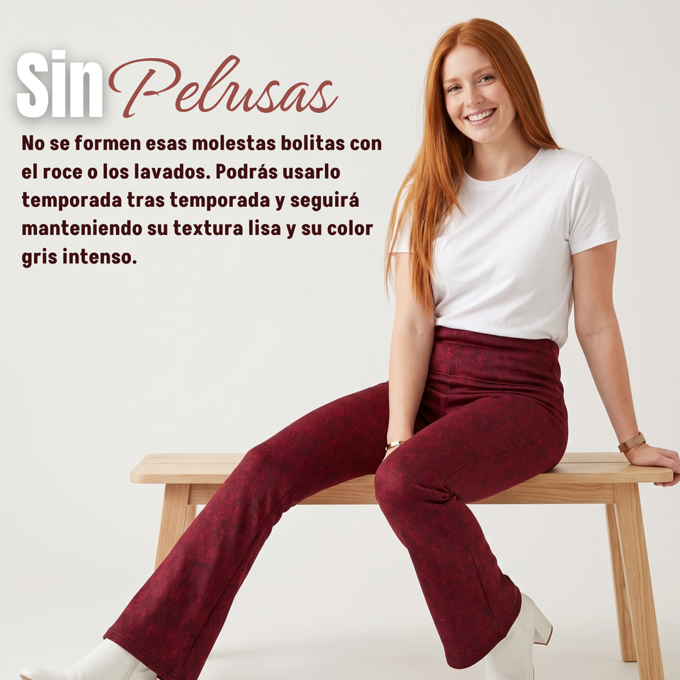 Calza Polar Con Chiporro Palazzo Mujer Elasticada Térmica Burdeo Jeans