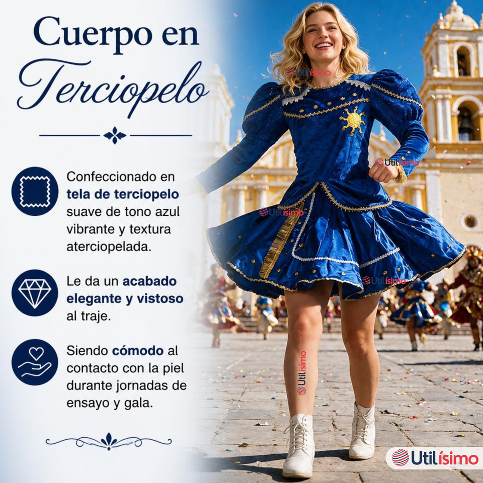 Traje Caporal Típico 2 Piezas Azul Mujer Fiestas Patrias
