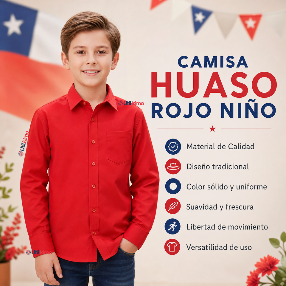 Camisa Huaso Niño Algodón Rojo Fiestas Patrias Traje Típico