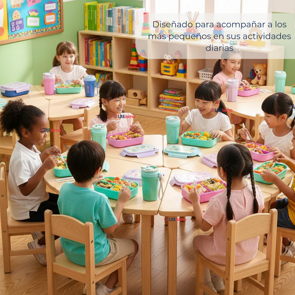 Set Fiambrera Tupper + Vaso Para Niños y Niñas Colores Varios Infantiles
