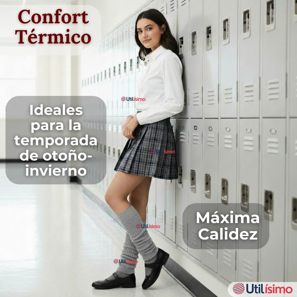 Pack 6 Polainas Escolares Invierno Abrigadoras Juvenil Gris Acrílico