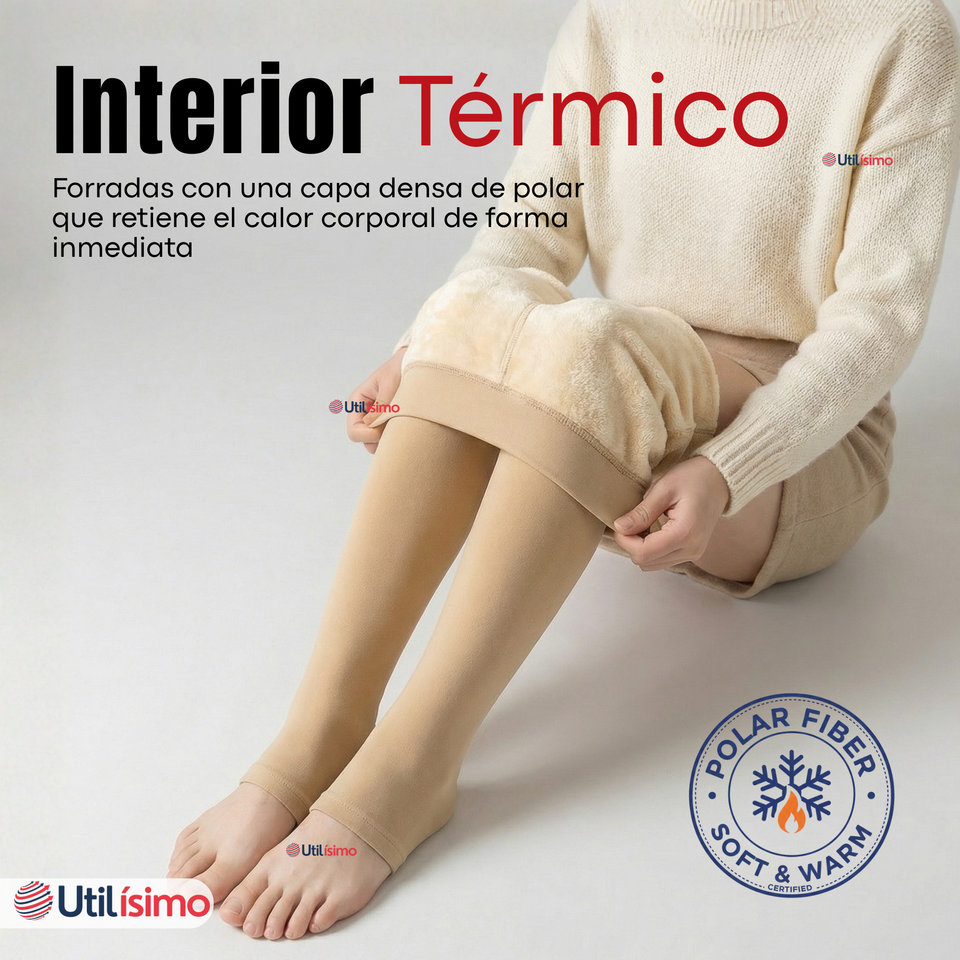 Pack 3 Calzas Pantys Con Polar Térmica Mujer Beige Chiporro