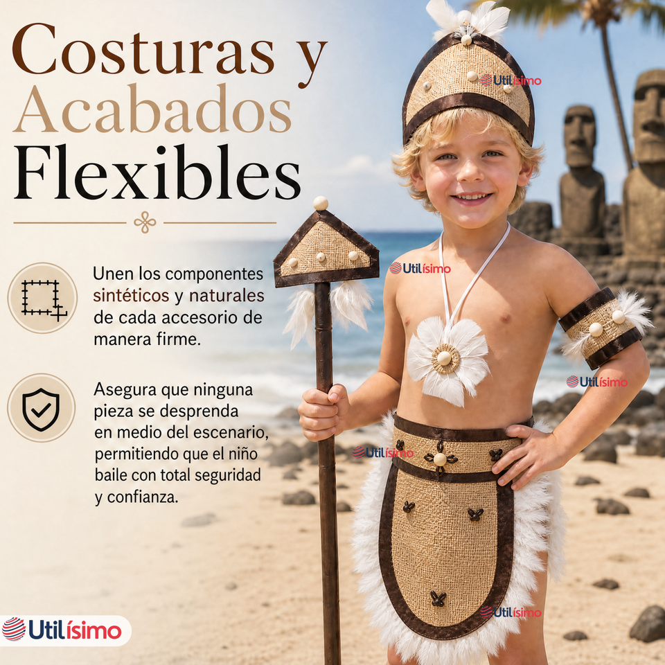 Traje Pascuense Típico Completo 4 Piezas NIño Rapa Nui Fiestas Patrias
