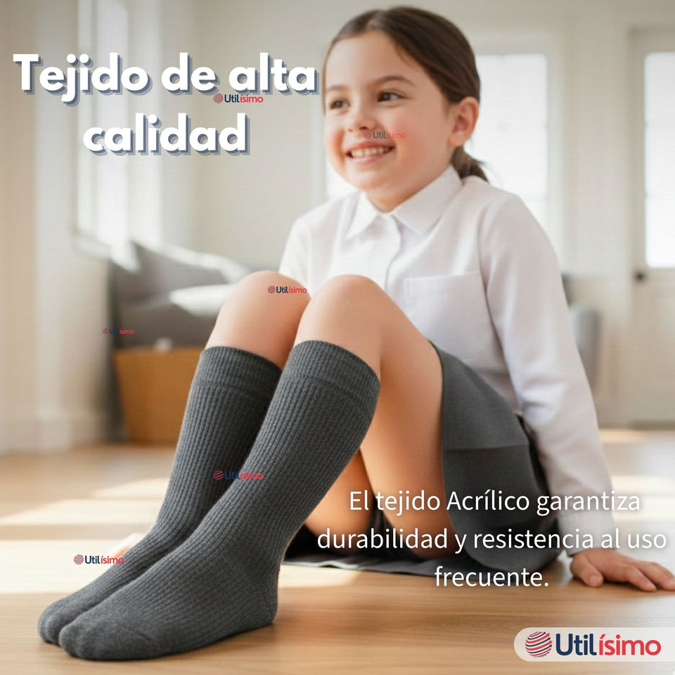 Calcetín Escolar Corto Acrilico Gris Niño y Niña