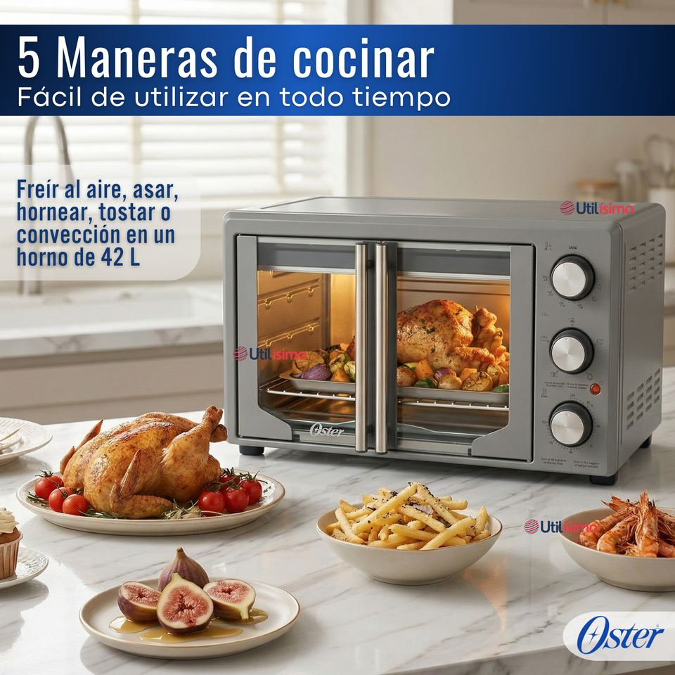 Horno con freidora de aire Oster® de 42 litros, puertas francesas, TSSTTV42FDMAFNS 1700W