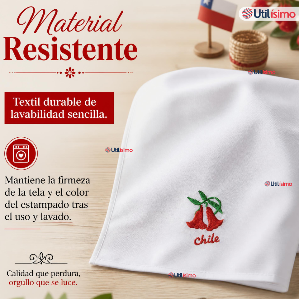 Pack 6 Pañuelos Baile Cueca 28cm Bordado Flor Copihue Algodón Fiestas Patrias