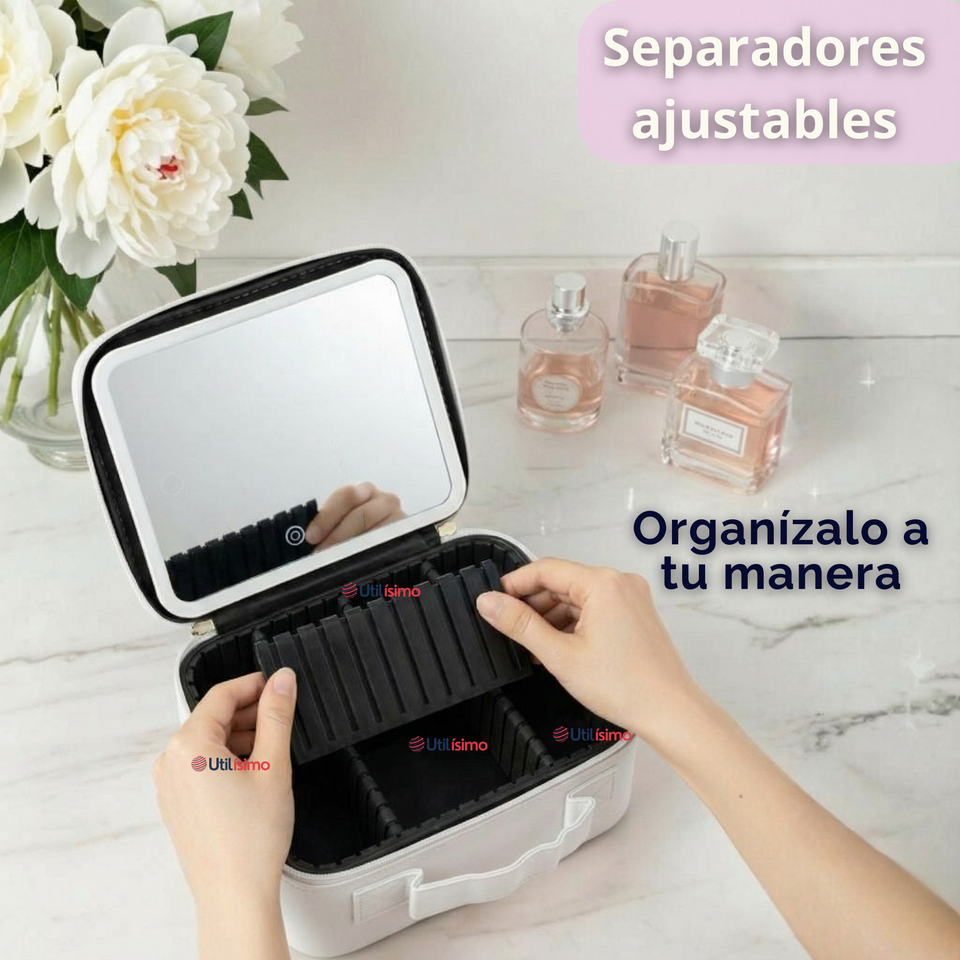 Estuche Maquillaje 2 en 1 Bolso Cosmetiquero Espejo Con Luz Led Organizador