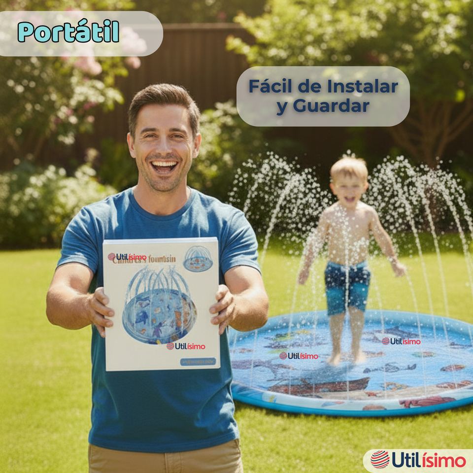 Alfombra De Agua Piscina A Chorros Cascada Niños Color Celeste 100 cm