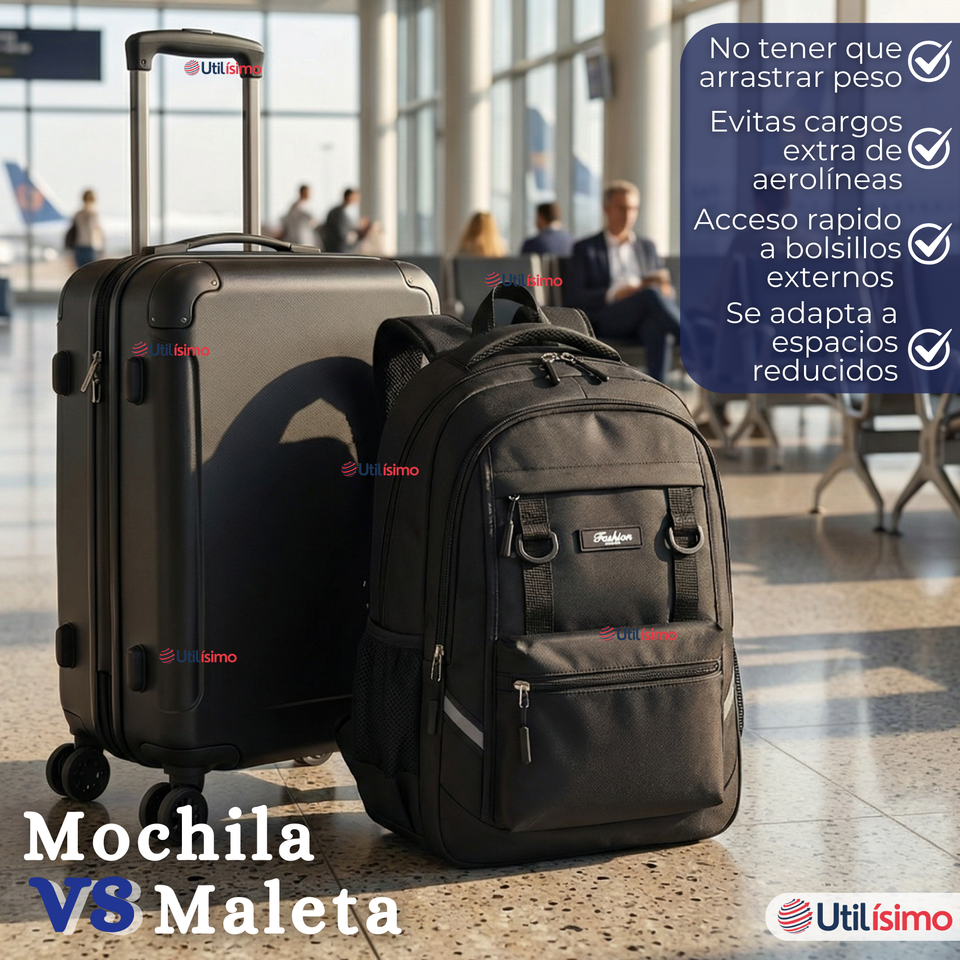 Mochila Ejecutiva Notebook Escolar Impermeable Resistente Viaje Cabina 44cm Negro 20L