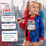 Disfraz Harley Quinn Azul y Rojo Metalizado Cosplay Niña