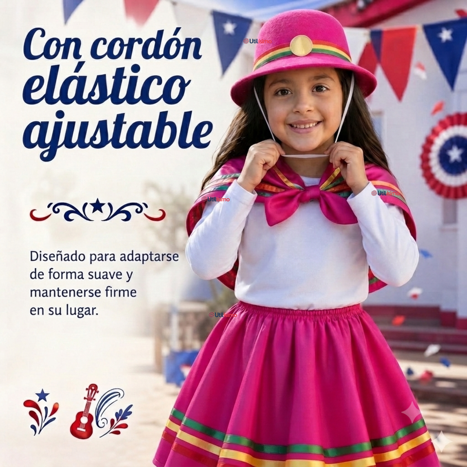 Sombrero Nortino Niña Gorro Fucsia Baile Típico Fiestas Patrias