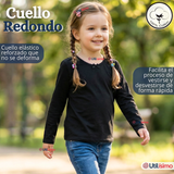 Pack 3 Camisetas Poleras Algodón Cuello Redondo Negra Primera Capa Manga Larga Niña
