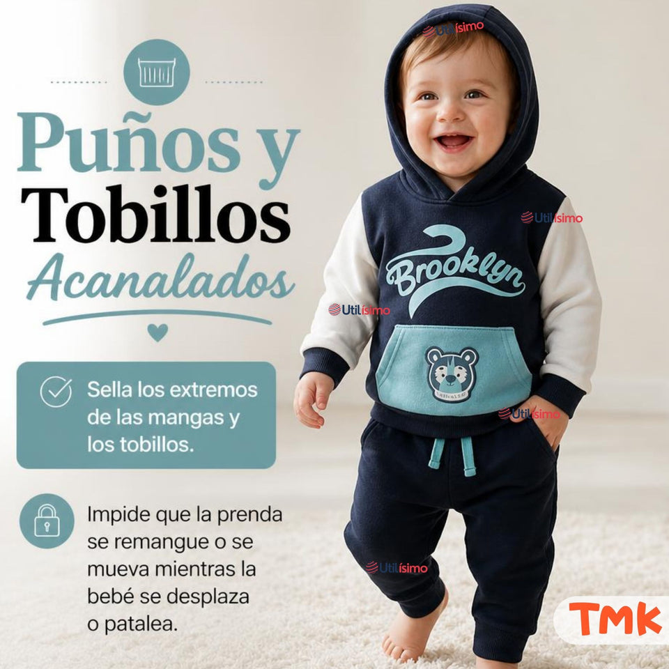 Conjunto 2 Piezas Polerón y Buzo 100% Algodón Tedmimak Bebé Niño Brooklyn