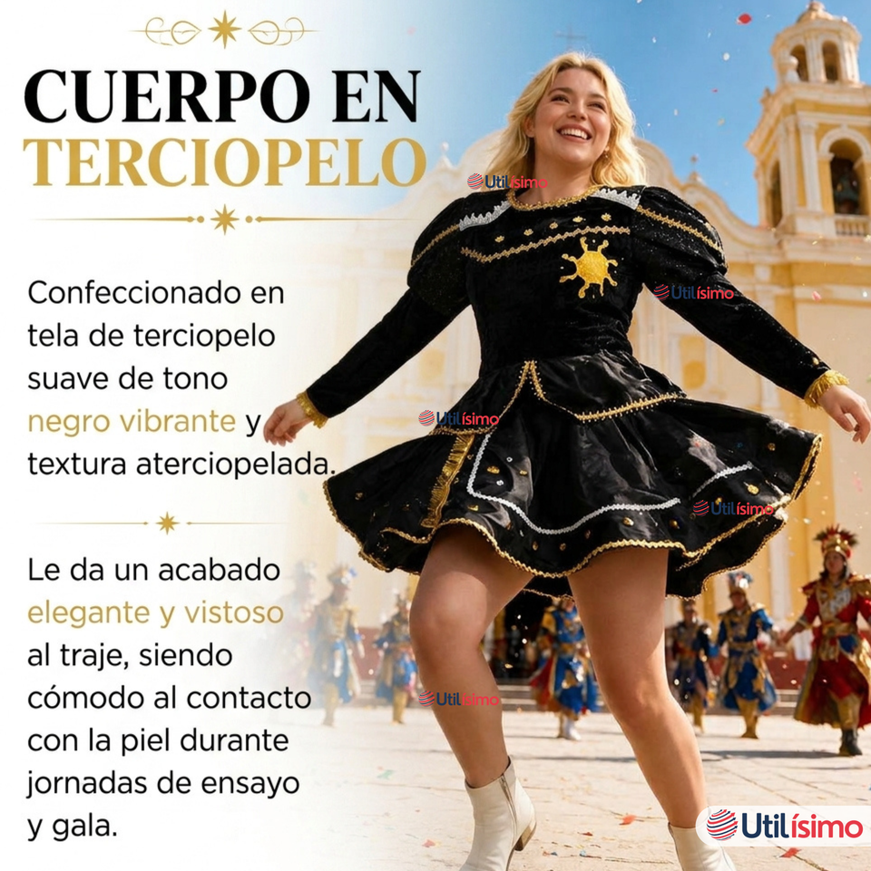 Traje Caporal Típico 2 Piezas Negro Mujer Fiestas Patrias